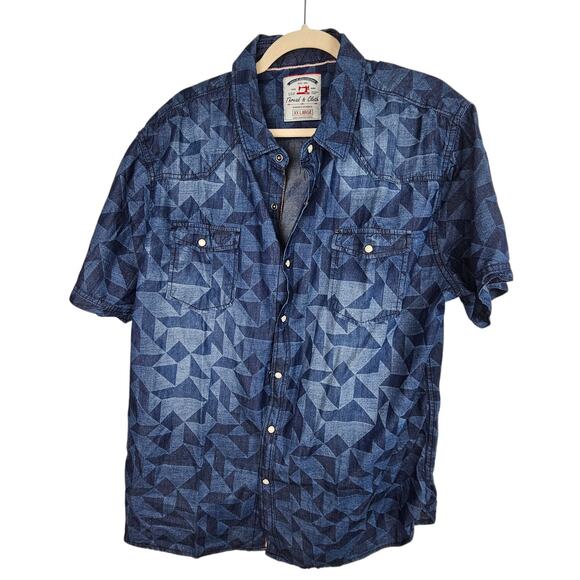 Thread & Cloth Shirt Pearl Snap Western Shirt Short Sleeve Button Up XXL Blue - Picture 1 of 8